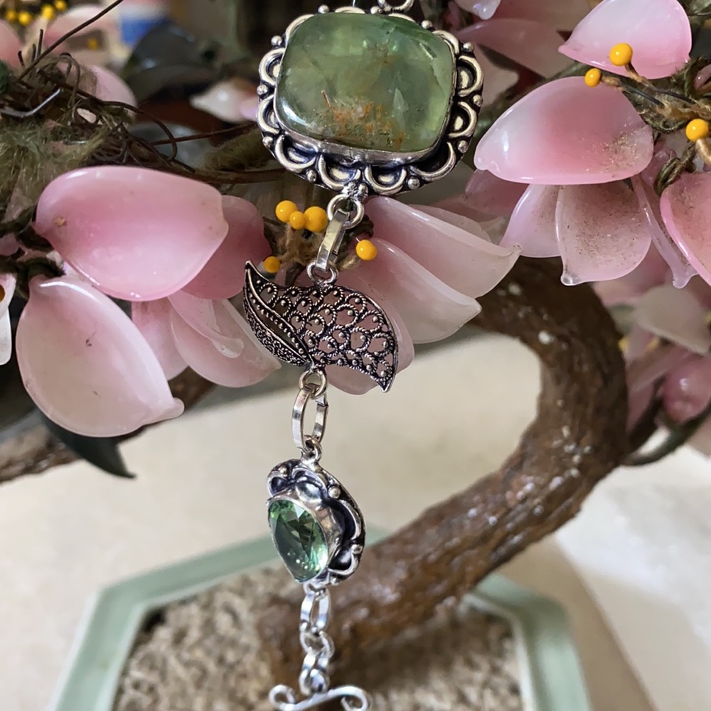 Vintage 925 chrysoprase and peridot bracelet - Picture 2 of 6